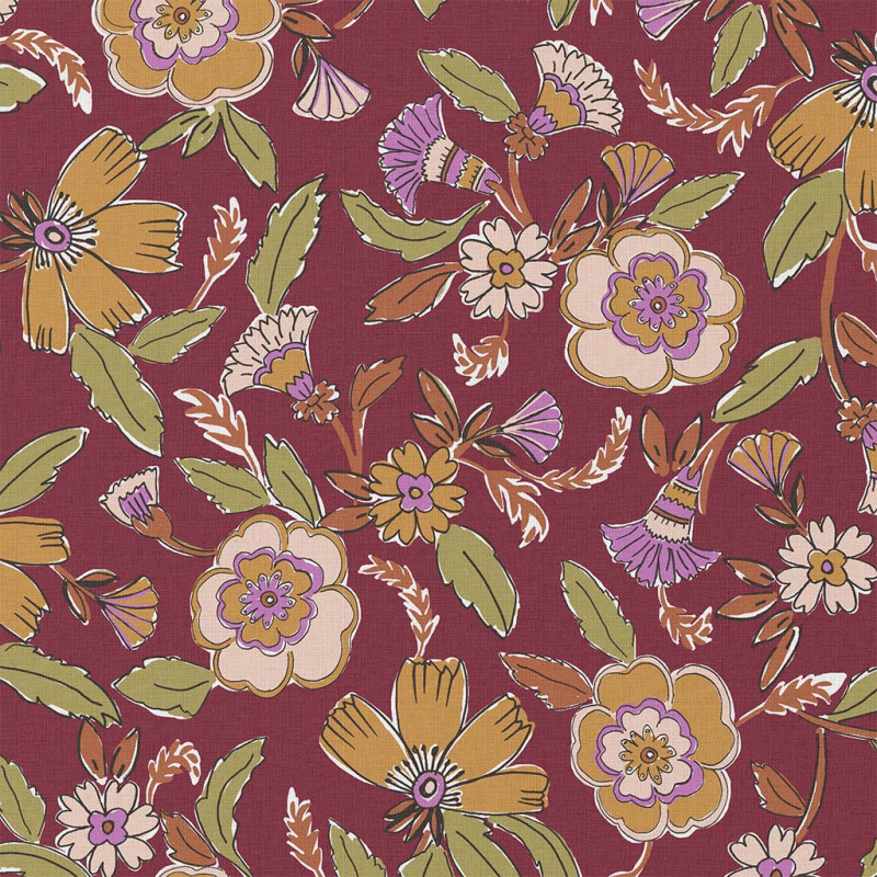 Printed Acryl Coated Cotton MALANA Plum / Green